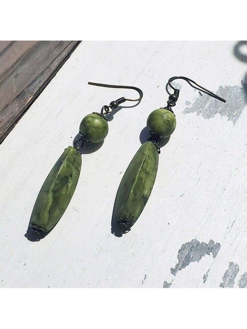 Mottled Green Bronze Lightweight Acrylic Handcrafted Dangle Earrings